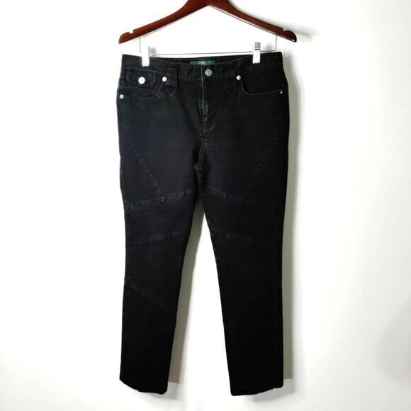 Lauren Ralph Lauren Women 8 Black Button Pocket Skinny Leg Belt Loop Denim Retro - Picture 1 of 9
